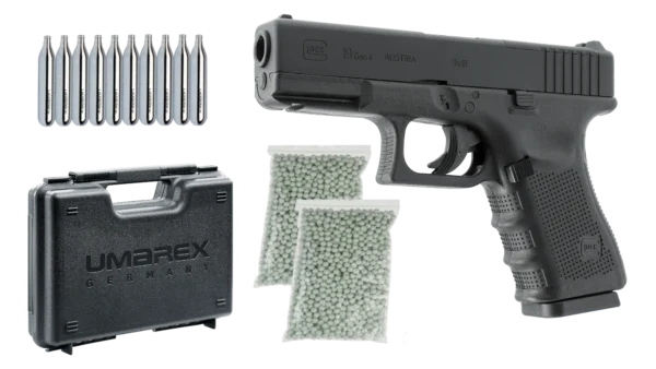 Set BlackFriday Pistol Airsoft Glock 19 Gen4 MOS +cutie transport +CO2 si bile