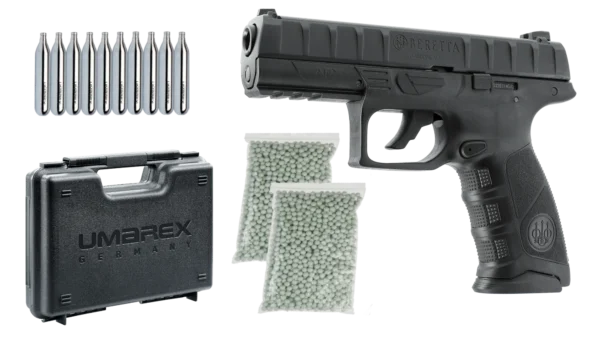 Set complet Beretta APX CO2 BlowBack + 1000 bile + 10 capsule CO2 + Cutie de transport