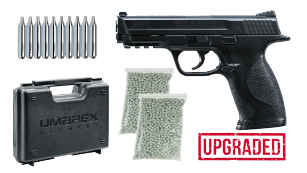 Set complet Pistol airsoft Smith & Wesson M&P40 Metalic Co2 NBB (Upgrade) + 1000 bile + 10 CO2 + cutie de transport