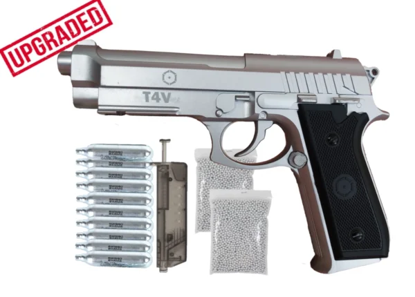 SET Complet Pistol Airsoft CO2 PT92 Silver Full metal Upgraded 4J NBB